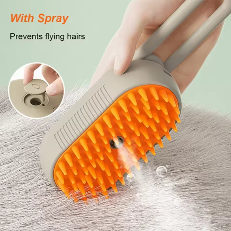 Pet Grooming Spray Massage Brush with One-Button Steam Function and Rotatable Design for Effective Hair Removal
