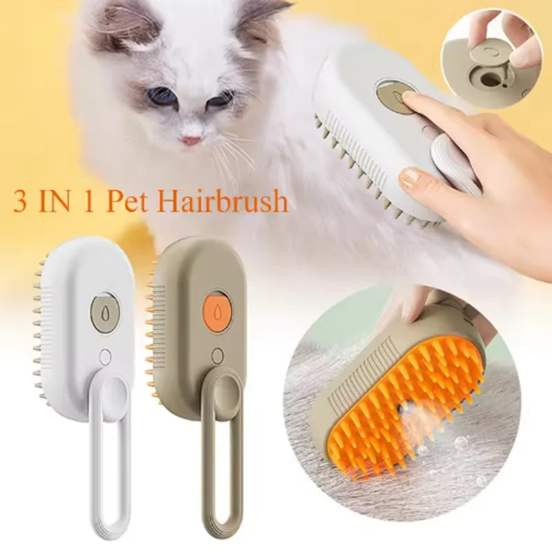 Pet Grooming Spray Massage Brush with One-Button Steam Function and Rotatable Design for Effective Hair Removal