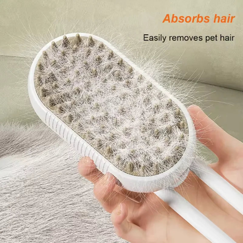 Pet Grooming Spray Massage Brush with One-Button Steam Function and Rotatable Design for Effective Hair Removal