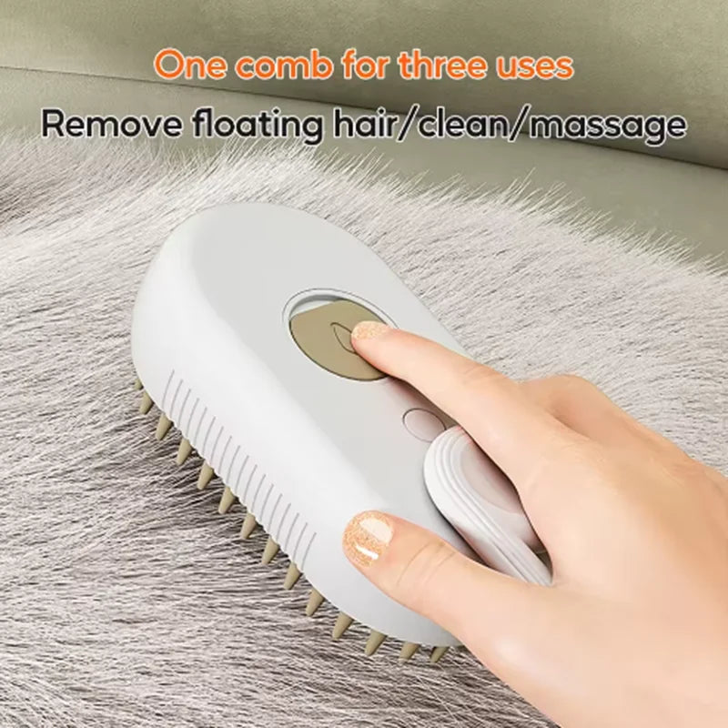Pet Grooming Spray Massage Brush with One-Button Steam Function and Rotatable Design for Effective Hair Removal